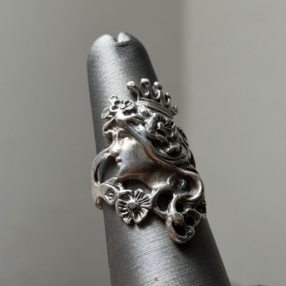 Vintage Art Nouveau Princess Flower 925 Sterling Silver Ring Size 6.75